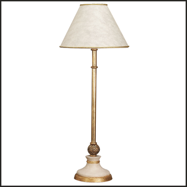 Gold and white table lamp with gold ball