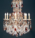 Antiqued wooden chandelier with Bohemian and amber crystals