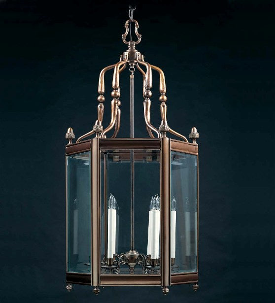 105 cm tall burnished brass and Italian glass lantern