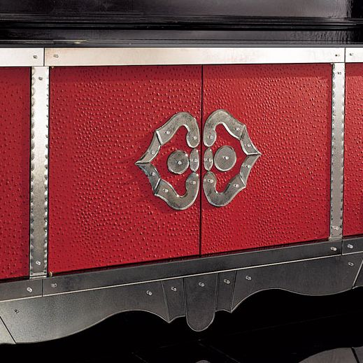 French art deco sideboard with red leather finish
