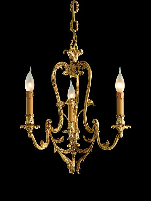 Traditional gold-plated chandelier with three candle lights
