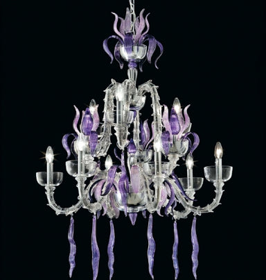 Purple and clear glass Rezzonico chandelier