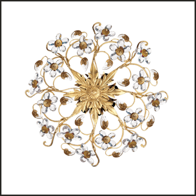 Gold ceiling light with gold and glass flowers