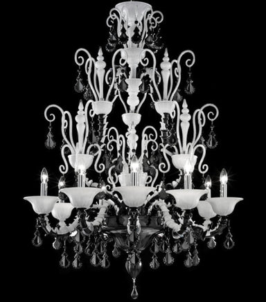 Diamantei black & milk white Murano glass chandelier from Venini