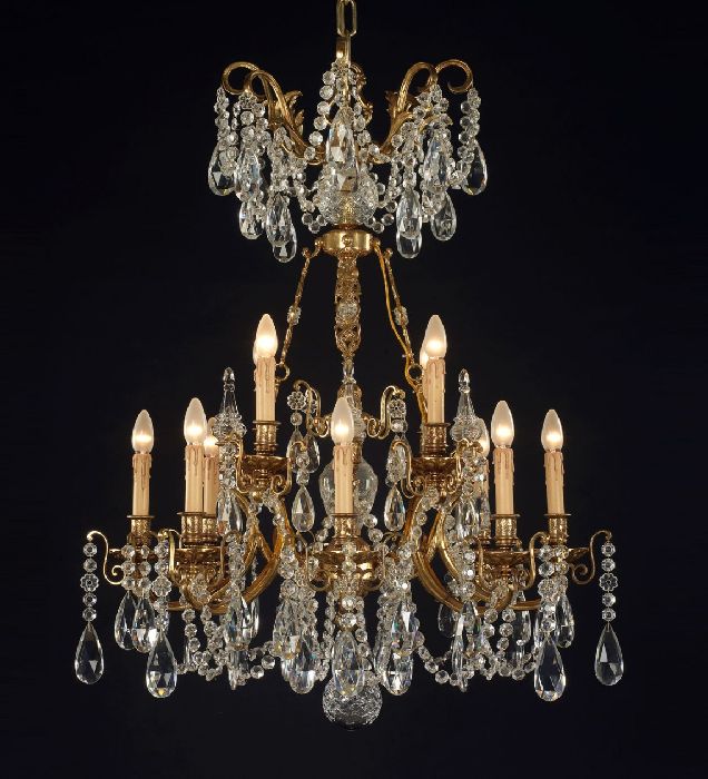 12 Light French Gold Chandelier with Hand Cut Bohemian Crystals