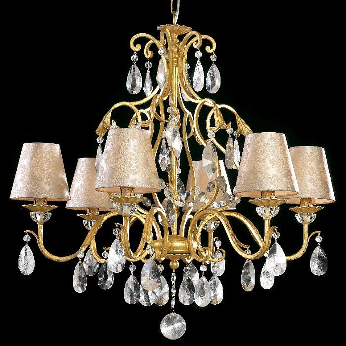 Bohemian crystal chandelier with damask shades