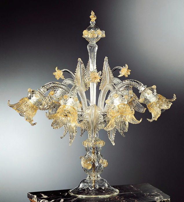 Venetian glass Flambeau lamp with flower decoration