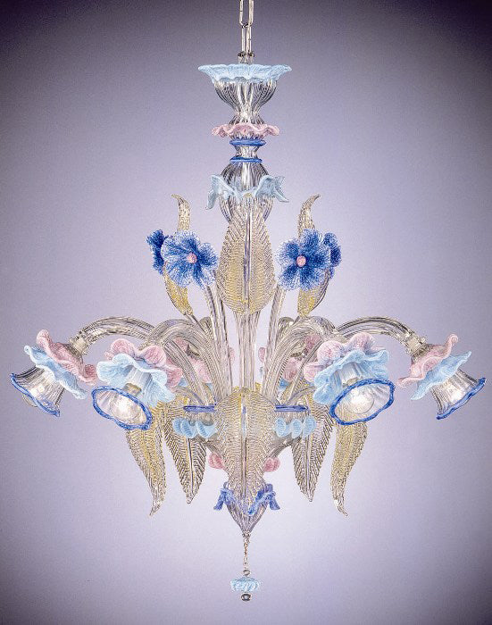 Murano glass chandelier with blue flowers