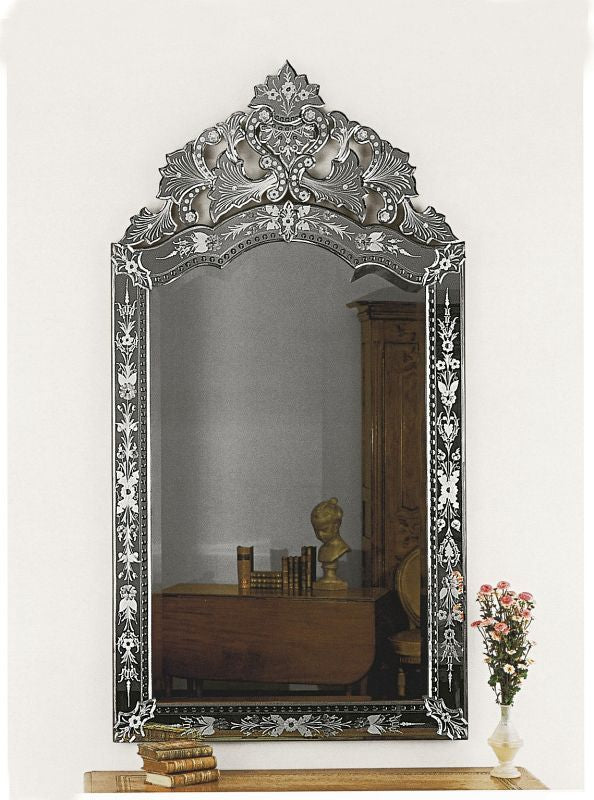 Antiqued and engraved Venetian wall mirror