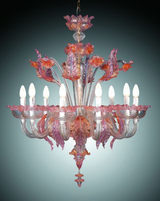 Murano glass chandelier with rose gold decorations