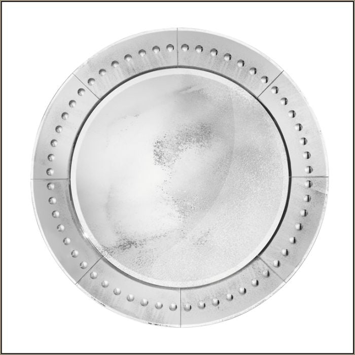 Stunning round deco-style Venetian wall mirror with silver frame