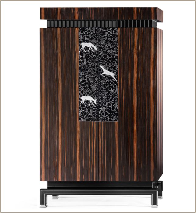 Ebony and glass cabinet with reindeer motif