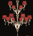 Two tier Italian chandelier with red shades