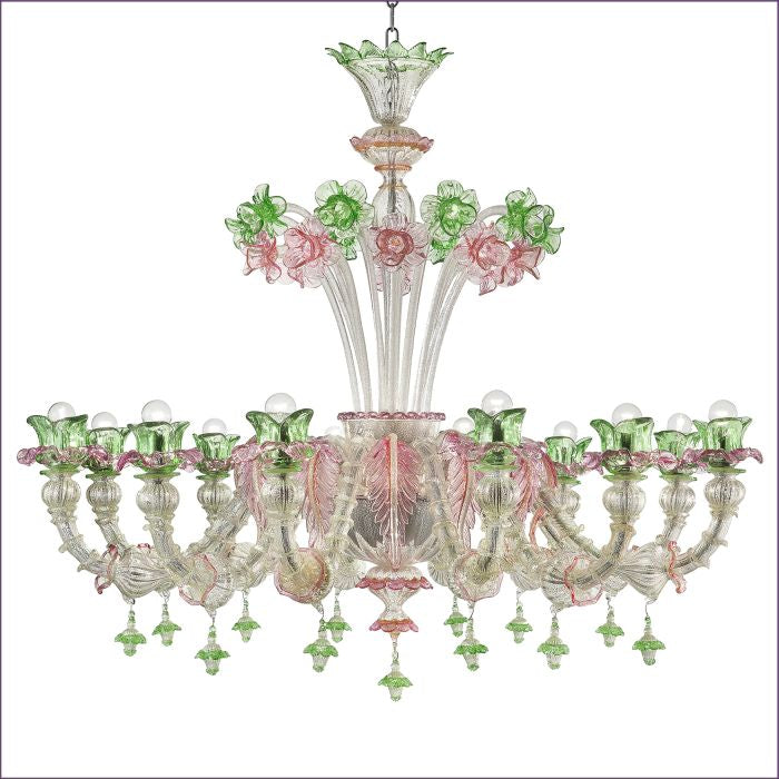Pink and green Murano glass Rezzonico chandelier