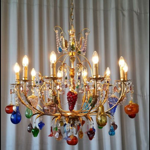 Murano 10 arm Chandelier with Multicoloured Fruits