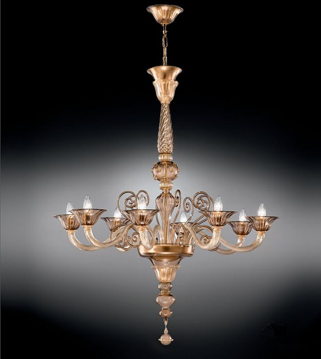 Smoked Murano glass eight light chandelier