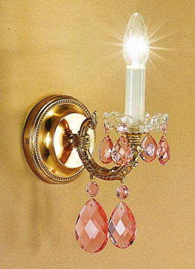 Traditional Single Wall Sconce With Pink Bohemian Crystals