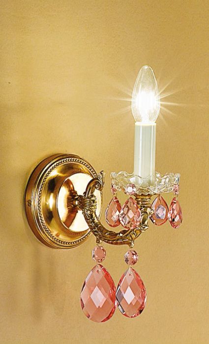 Traditional Single Wall Sconce with Pink Bohemian Crystals