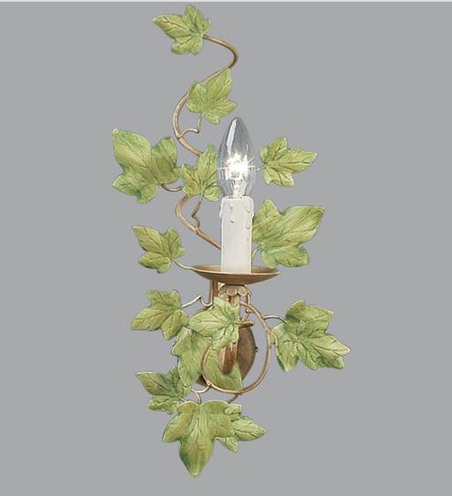 Gold Metal Single Lamp Wall Light with Green Ivy