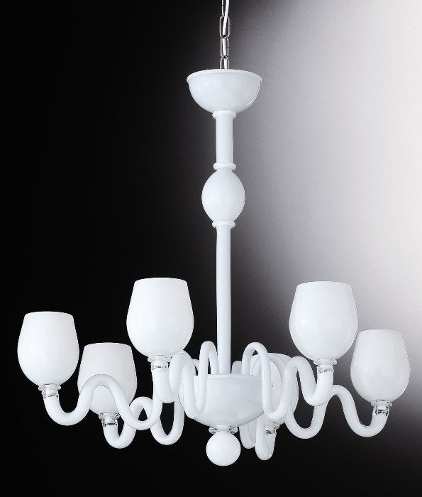 White and crystal Murano glass chandelier