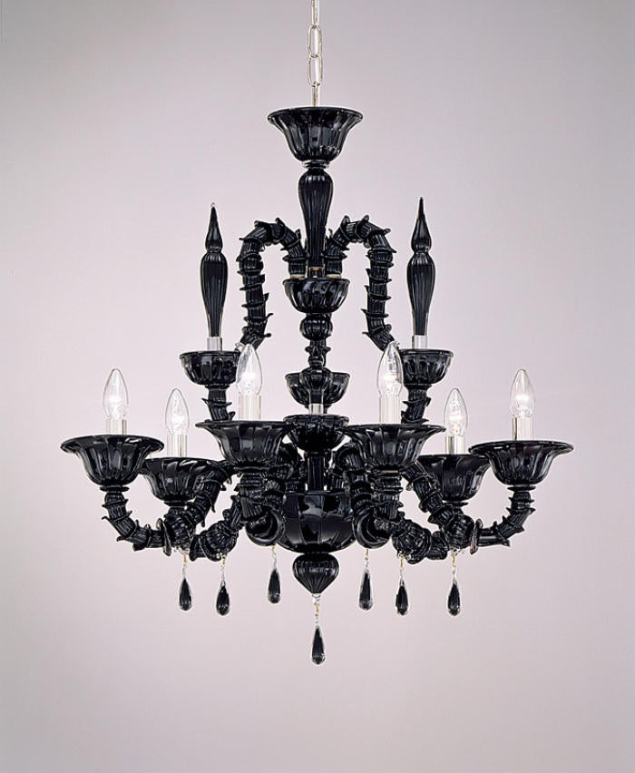 6 light Rezzonico-style Murano chandelier in a range of colours