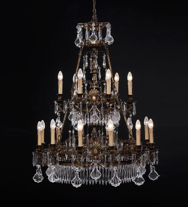 Spectacular 18 light crystal and brass chandelier