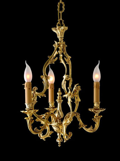 Antique-style 3 light gold-plated candle chandelier