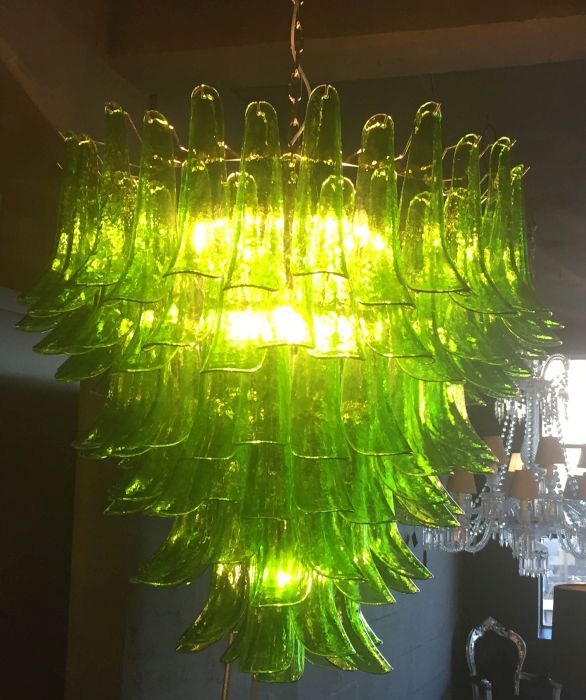 Green Murano glass petal chandelier in custom sizes