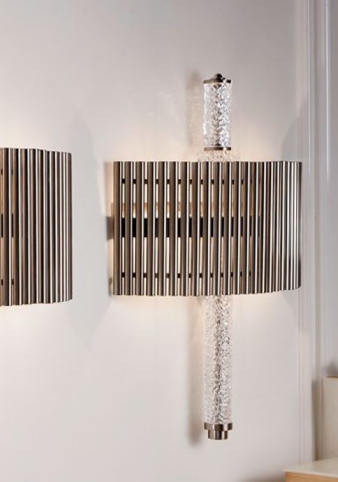 Modern metal rod wall light with crystal detail