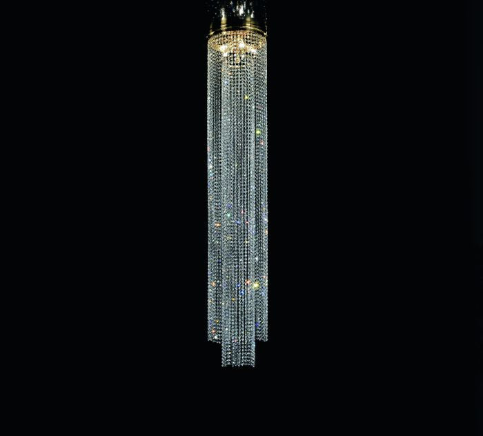 2 metre-tall gold-plated crystal pendant light from Italy