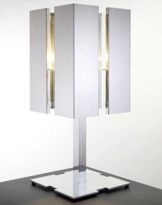 Modern glossy black, white or steel table light from Holland