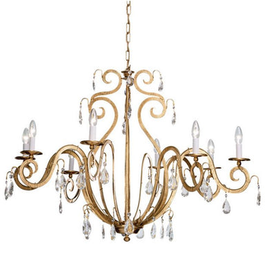 8 Lamp Gold Metal Chandelier with Glass Crystals