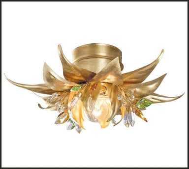 Gold Metal Work Leaves with Green & Clear Swarovski Elements
