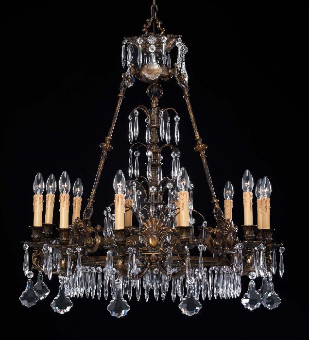 12 Light Bohemian crystal and brass chandelier
