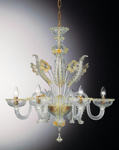 Murano 6 light glass chandelier with golden flower decorations