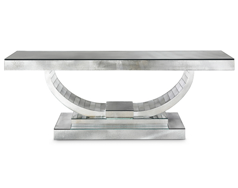 Long Venetian mirrored console table in the art deco style