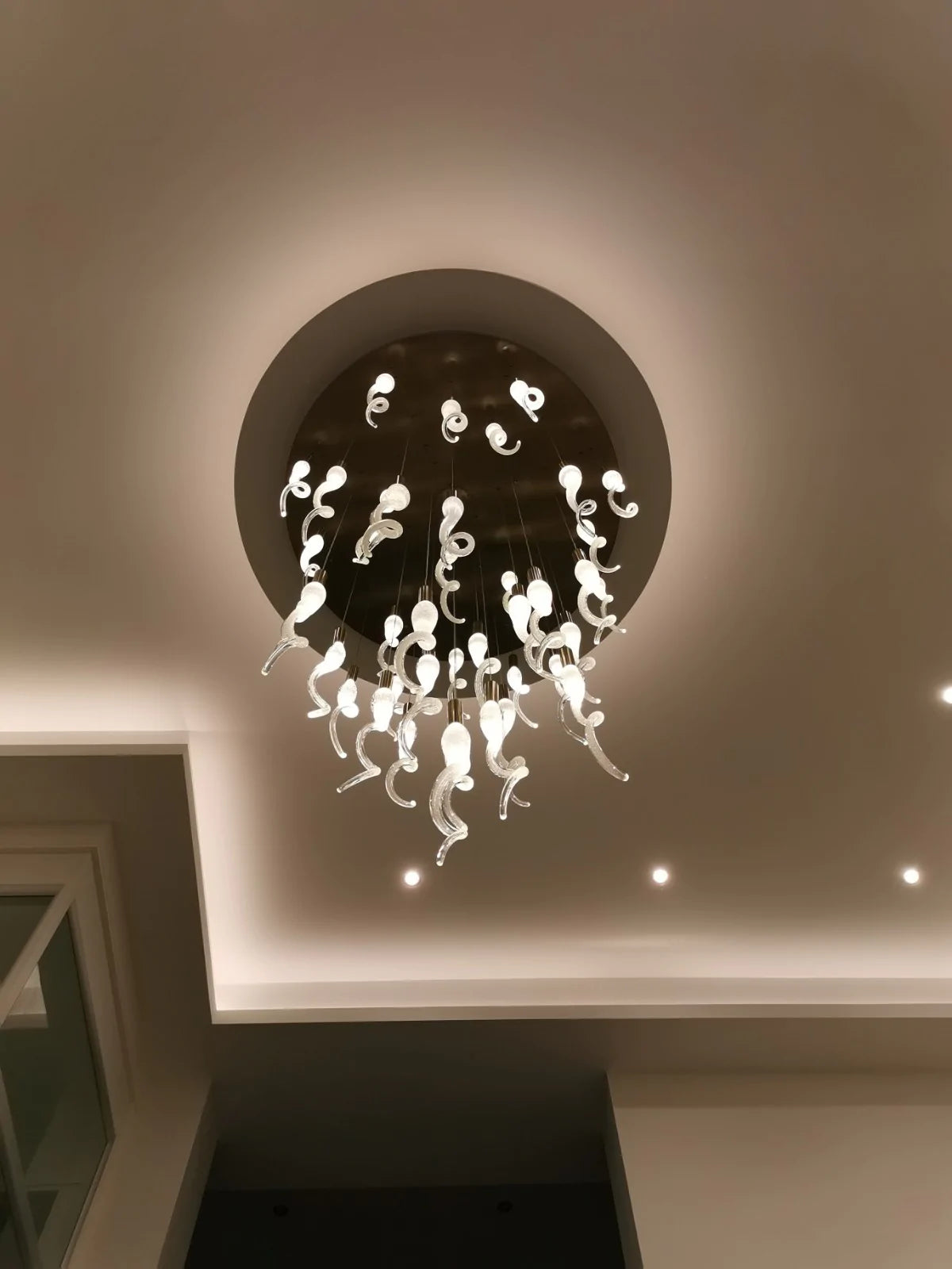 Glass Spiral Horn Soda Bubble Effect Hanging Lights Stairwell Chandelier In Various Custom Sizes & Styles