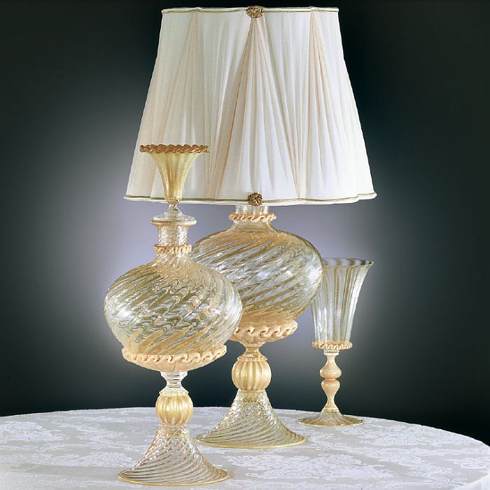 Murano crystal and gold ribbed glass table lamp