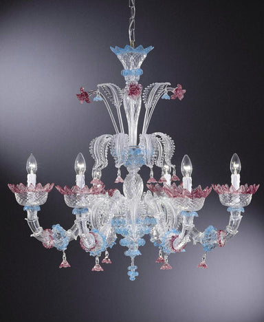 Murano Glass Chandelier With Pink And Blue Details