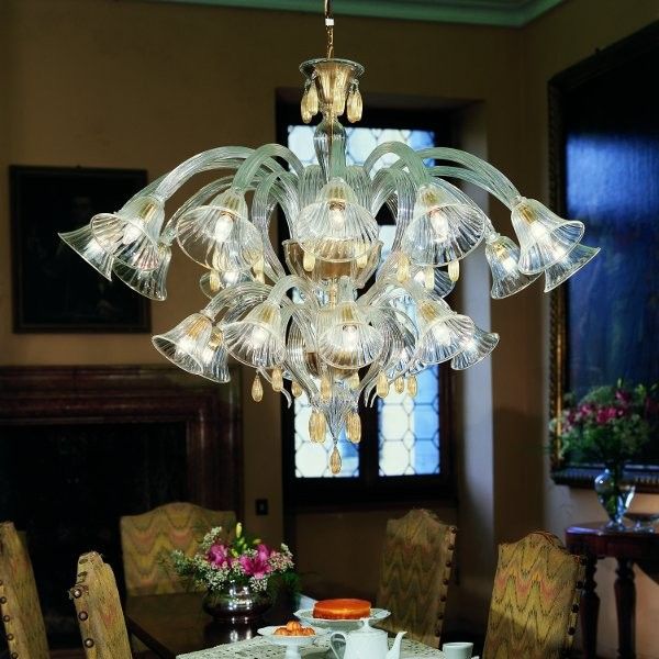 Clear Murano glass downlighter chandelier in 3 sizes