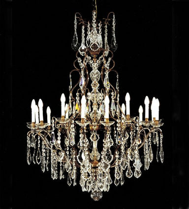 18 Light Brass Chandelier with Bohemian Crystals