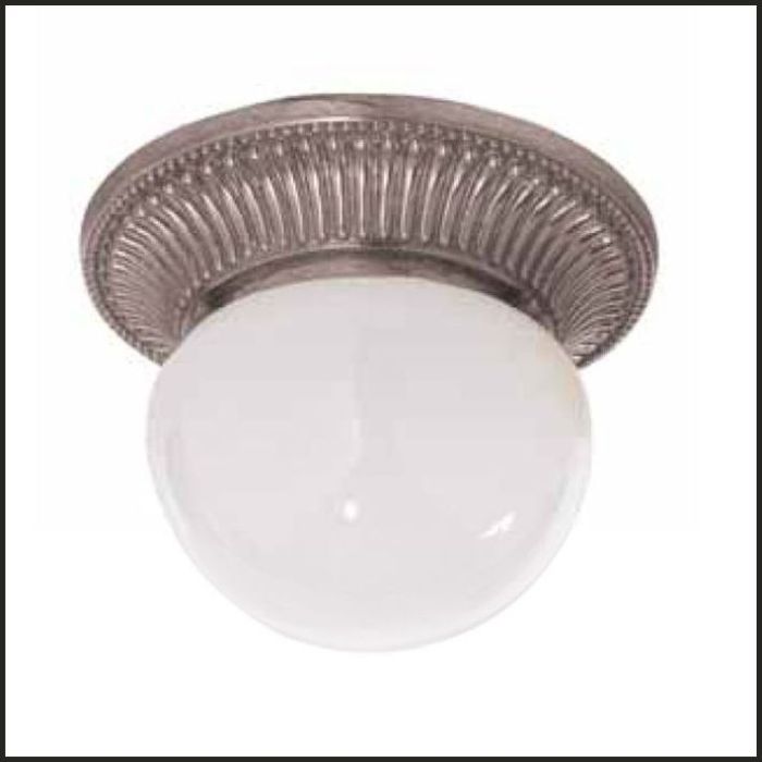 Glass Ceiling Light with Fluted Silver Metal