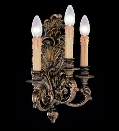 Antique-style Italian brass oxide triple wall light