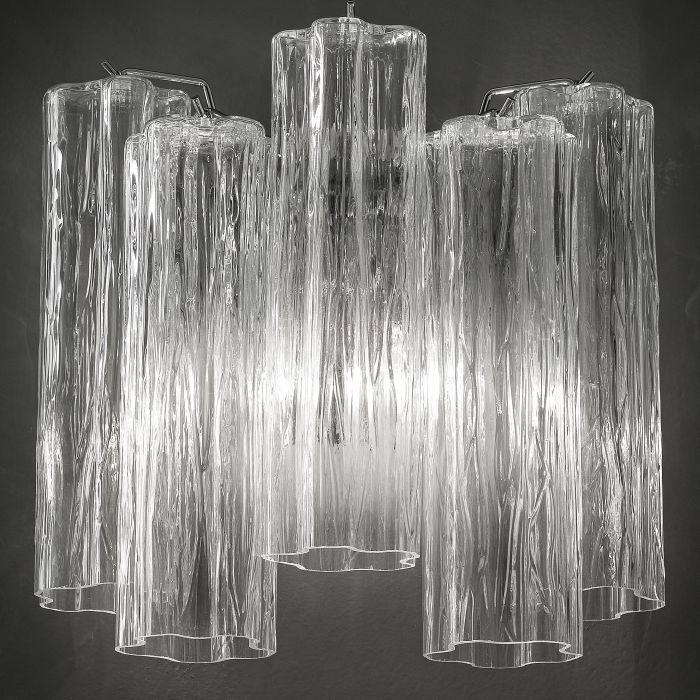 Mid-century clear Tronchi style wall light in Murano glass