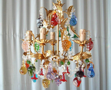 5 light Murano chandelier with solid glass fruits