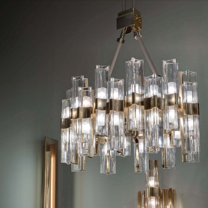 40 light high-end modern gold chandelier with leather trim