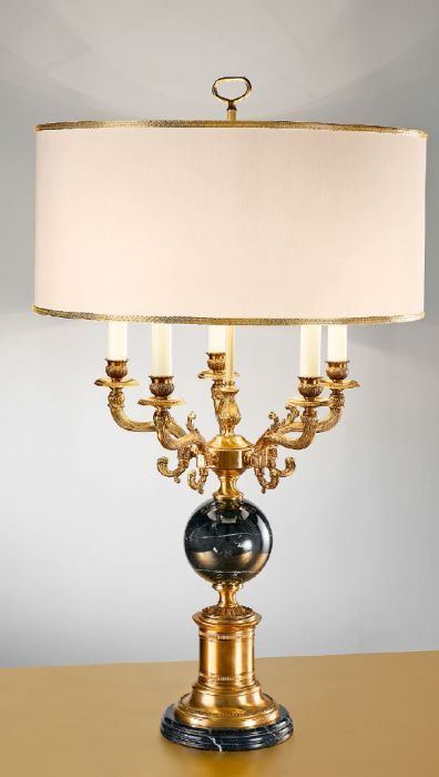 Antique French Gold Table Lamp with Marble Base