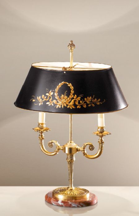 Traditional Table Lamp with Metal Shade and Red Marble