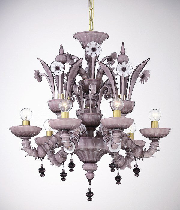 White and amethyst Murano glass chandelier