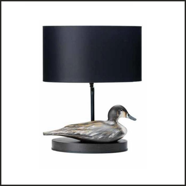 Black table lamp with silver duck